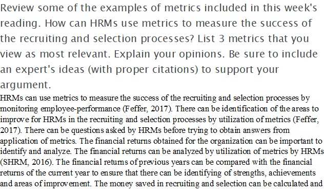 Week 3 Part B  Evaluation of Recruiting and Selection Processes